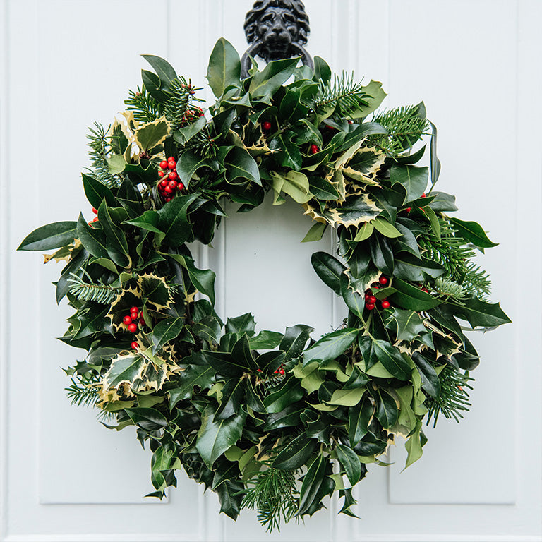 Natural Handmade Christmas Holly Wreath/Hanging Door Decoration; No Plastic